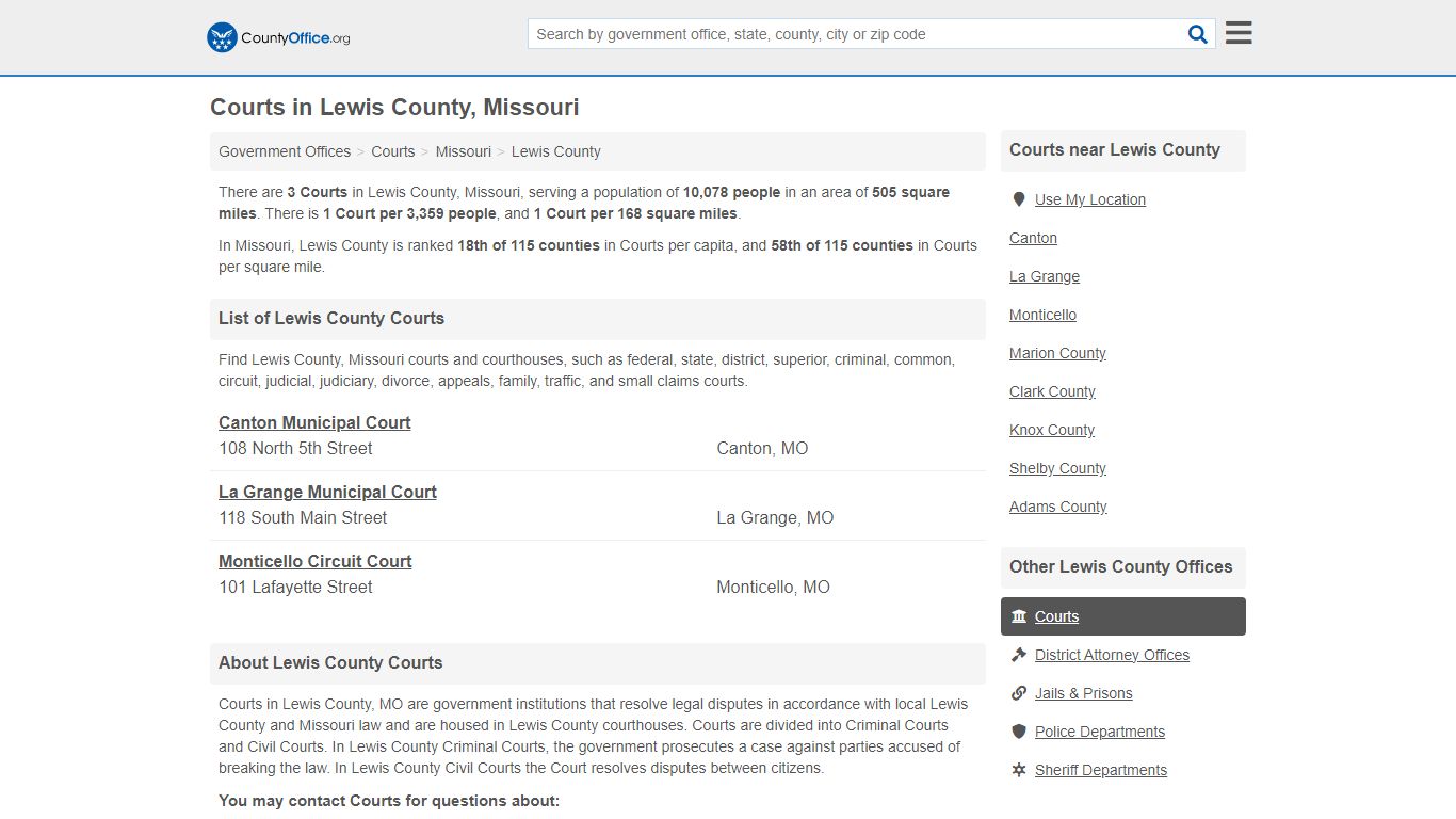 Courts - Lewis County, MO (Court Records & Calendars)