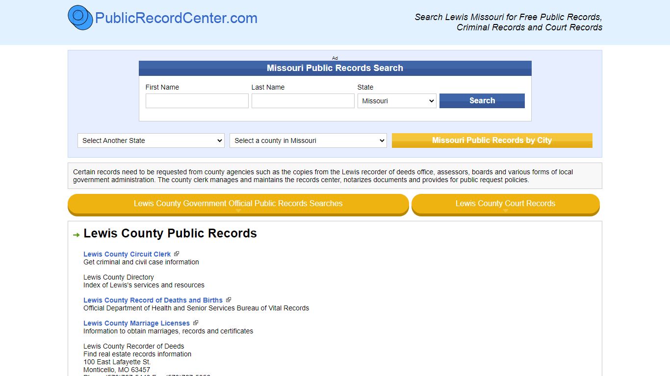 Lewis County Missouri Free Public Records - Court Records - Criminal ...